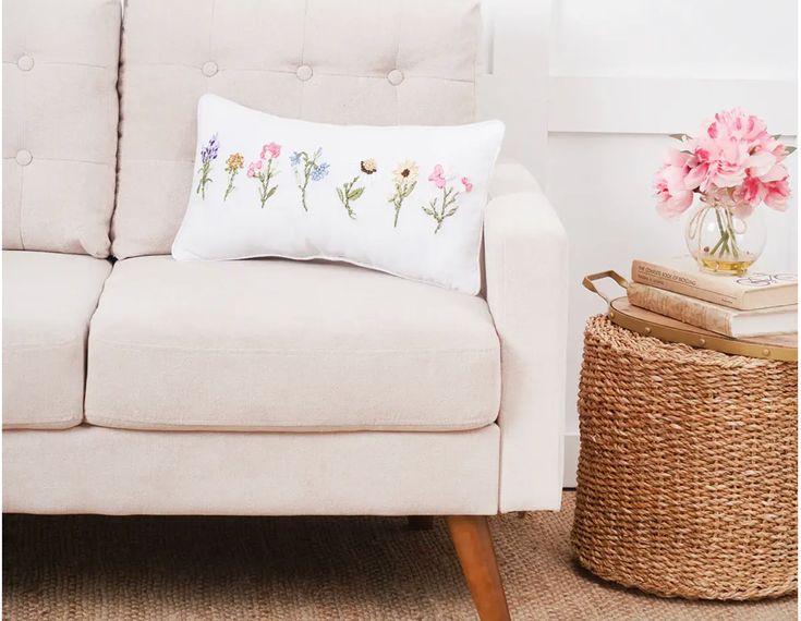 April Showers Floral Ribbon Art Throw Pillow