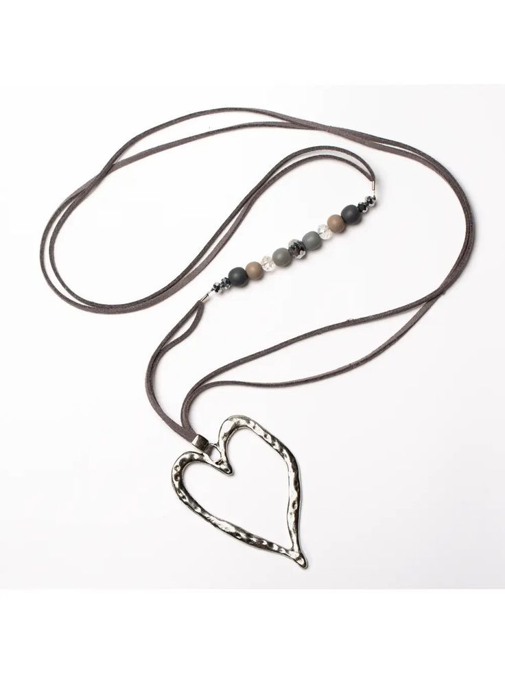 Bali ~ Long Open Heart Necklace with Offset Beads