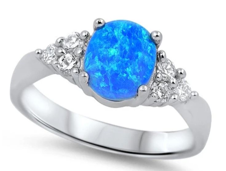 Sterling Silver Blue Opal & CZ Ring