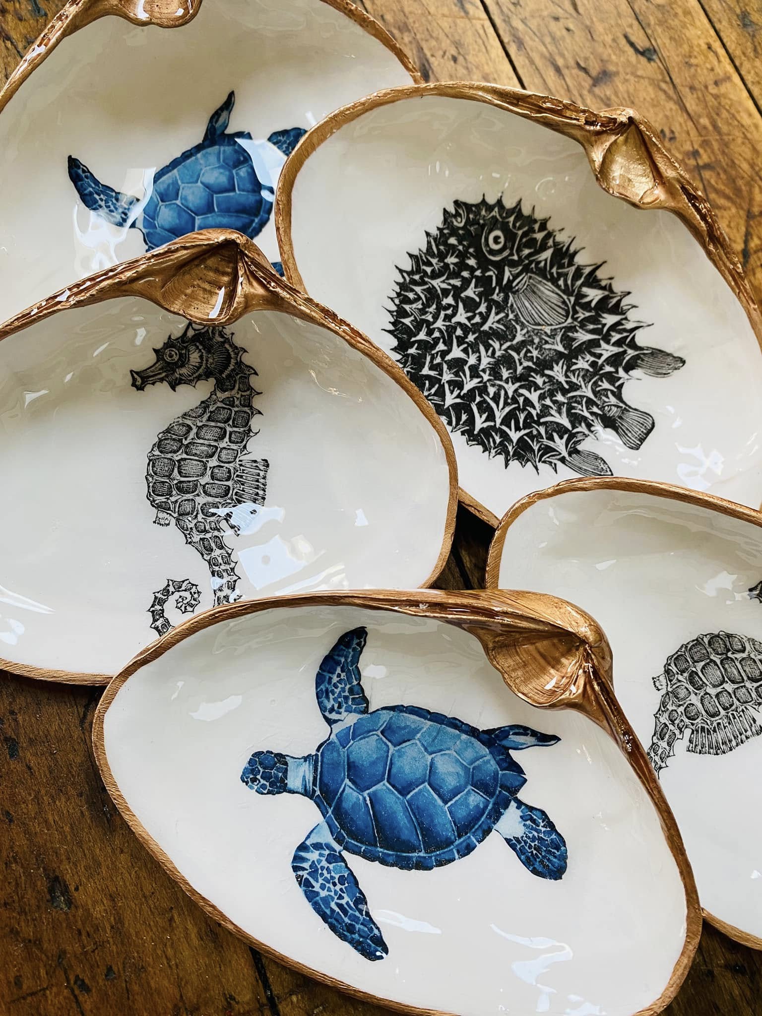 Decoupage Oyster Jewelry Dishes