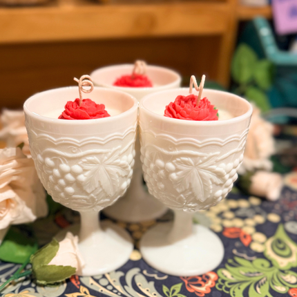 Fenton Milk Glass Water Goblet Candles ~ Bohemian Rose