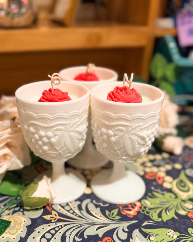 Fenton Milk Glass Water Goblet Candles ~ Bohemian Rose