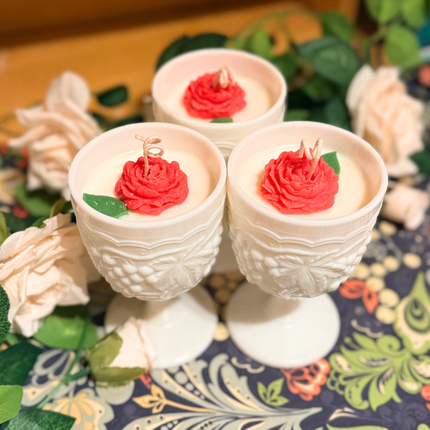 Fenton Milk Glass Water Goblet Candles ~ Bohemian Rose