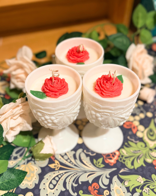 Fenton Milk Glass Water Goblet Candles ~ Bohemian Rose