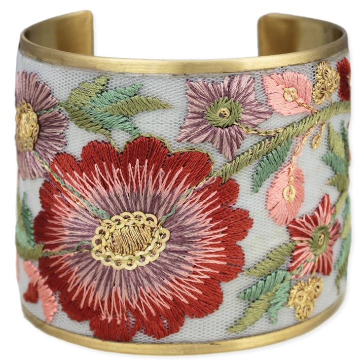 🌸 Embroidered Elegance Flower Cuff