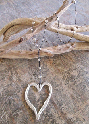 Bali Large Silver Open Heart Necklace