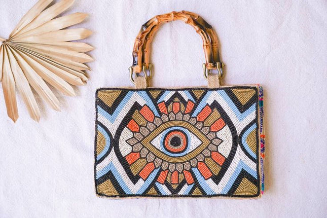 Bali ~ Boho Burlap Evil Eye Bag