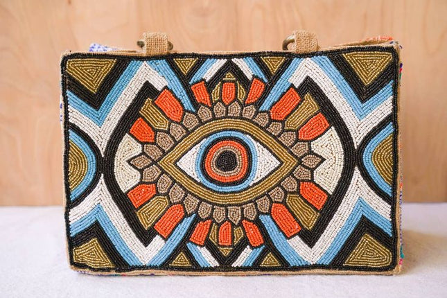 Bali ~ Boho Burlap Evil Eye Bag