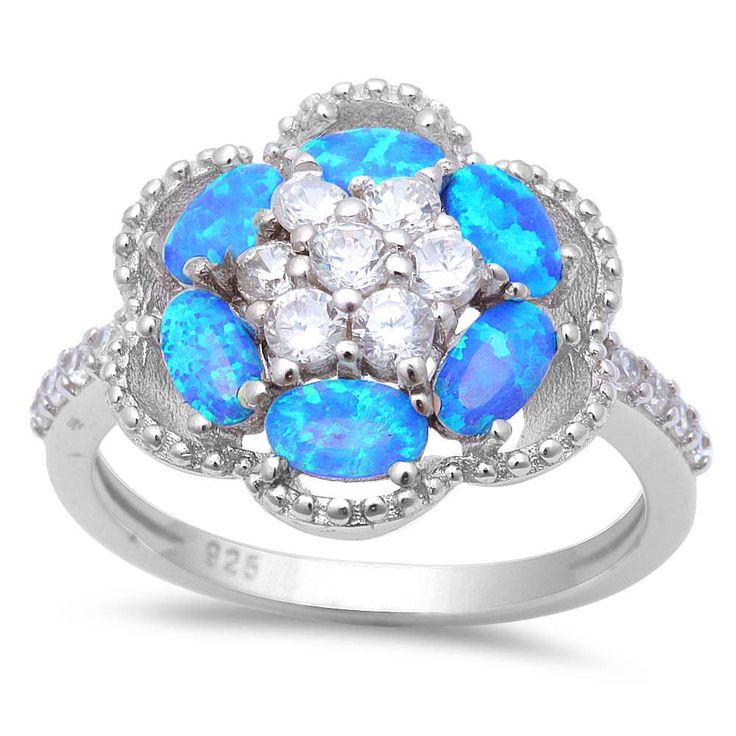 Blue Fire Opal Flower Ring