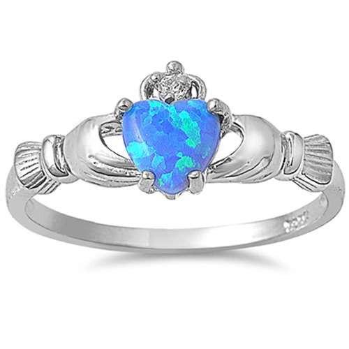 Blue Fire Opal Claddagh Ring