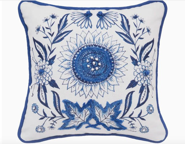 Blue Sunflower Throw Pillow