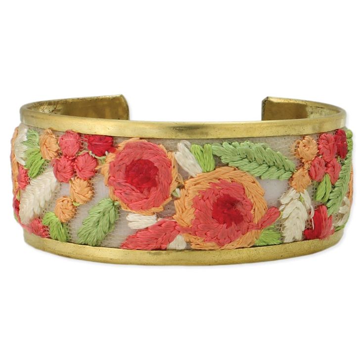 🌸 Embroidered Elegance Flower Cuff