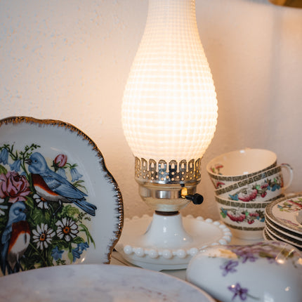 Vintage White Milk Glass Hobnob Lamp