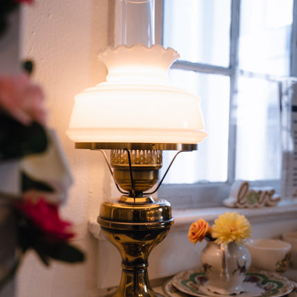 Vintage Hurricane Lamp with Brass Base