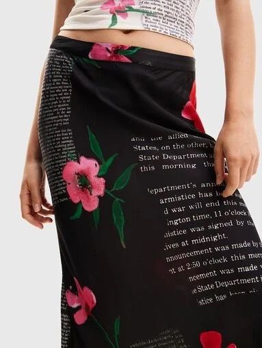 Desigual Black & Pink Flower Skirt