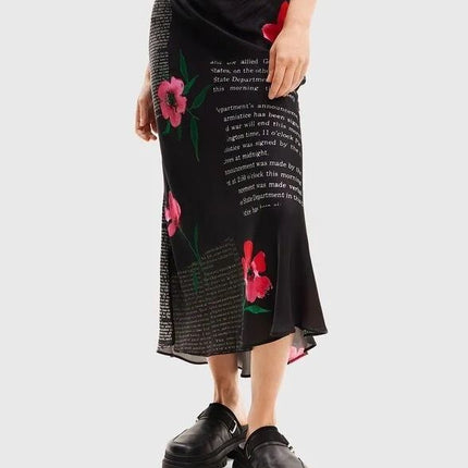 Desigual Black & Pink Flower Skirt