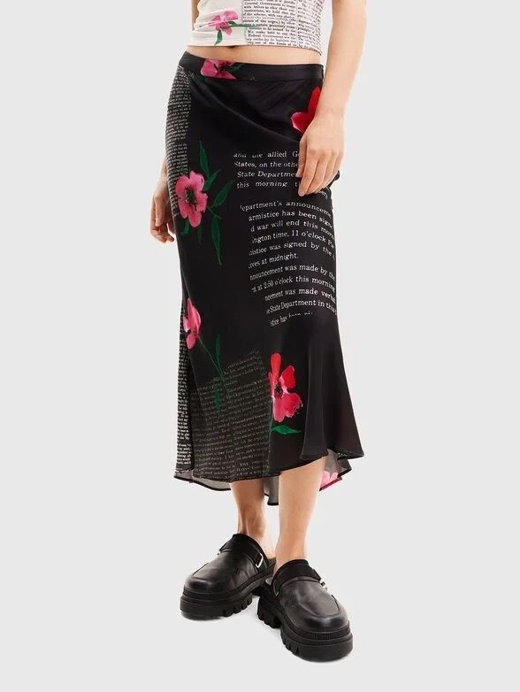 Desigual Black & Pink Flower Skirt