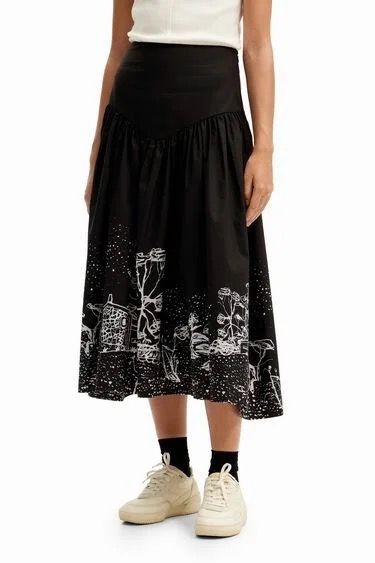 Desigual Black & White Flower Skirt