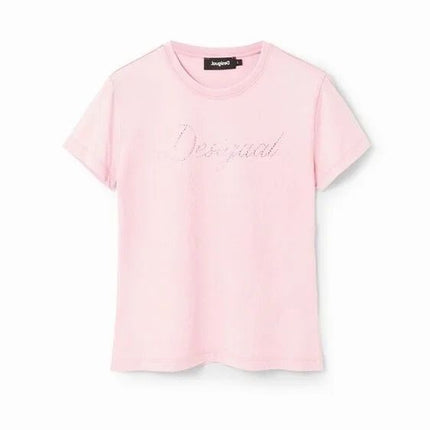 Desigual Slim-Fit Rhinestone Tee - Pink