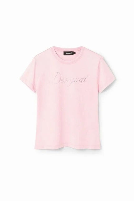 Desigual Slim-Fit Rhinestone Tee - Pink