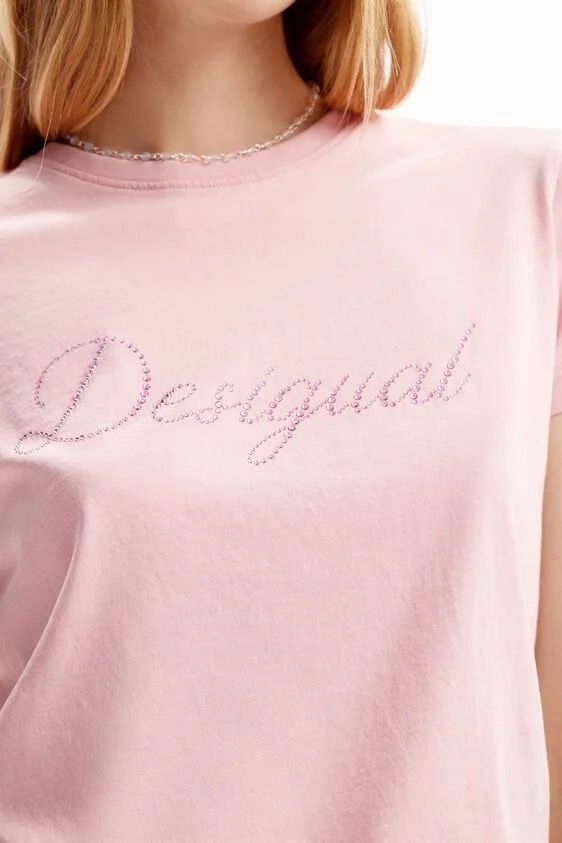 Desigual Slim-Fit Rhinestone Tee - Pink