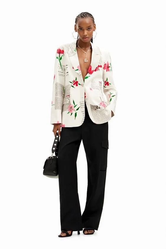 Desigual White & Pink Flower Blazer