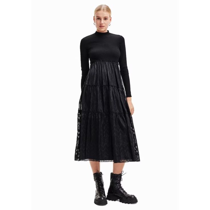 Desigual ~ Black Woven Dress Long Sleeve