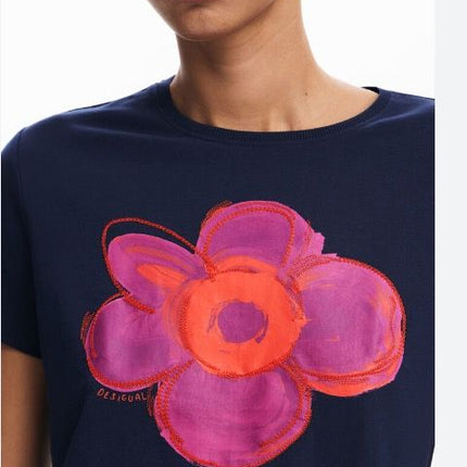 Desigual ~ Flower Illustration T-Shirt - Navy