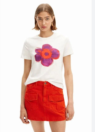 Desigual ~ Flower Illustration T-shirt - White