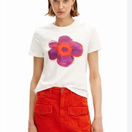 Desigual ~ Flower Illustration T-shirt - White