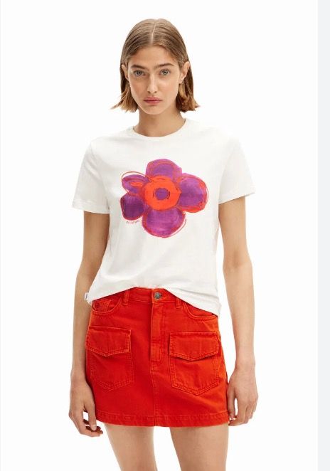 Desigual ~ Flower Illustration T-shirt - White