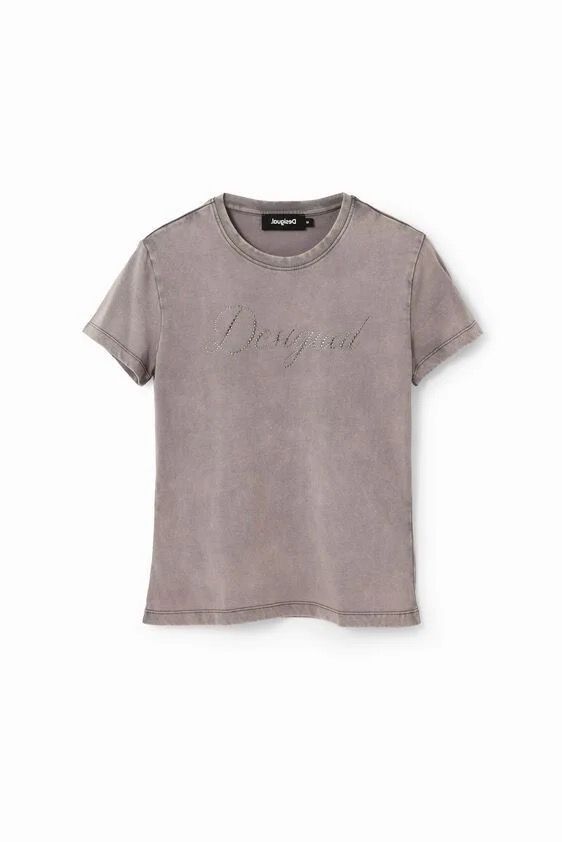 Desigual Slim-Fit Rhinestone T-Shirt - Gray