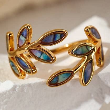Laurel Leaf Ring | Abalone Enamel & 18k Gold