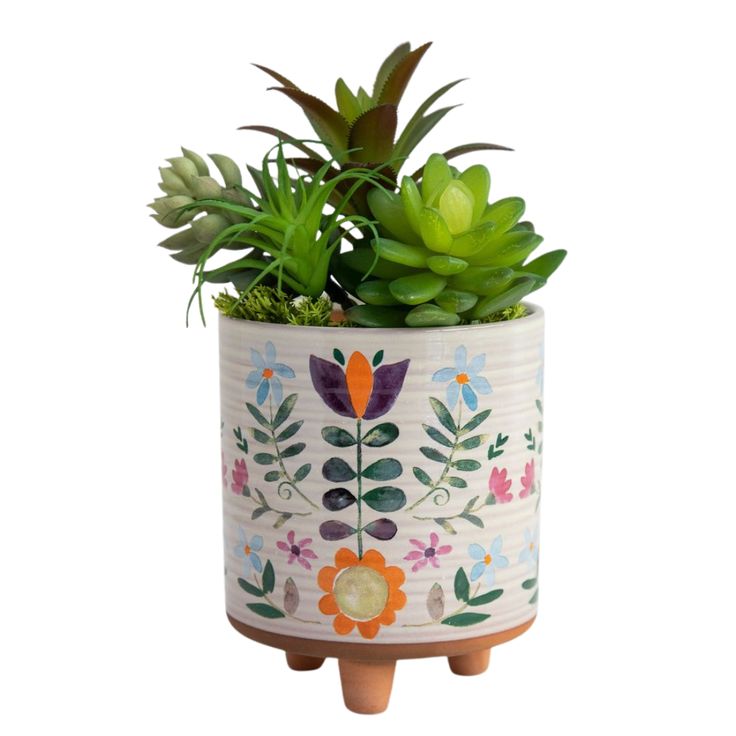 Folk Flower Terracotta Planter