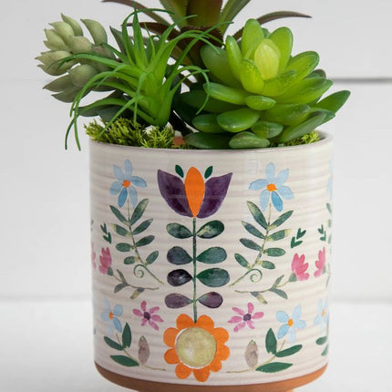 Folk Flower Terracotta Planter