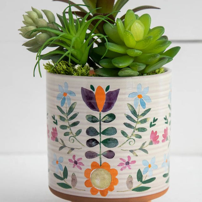 Folk Flower Terracotta Planter