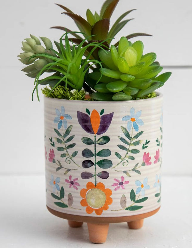 Folk Flower Terracotta Planter