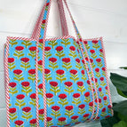 Blue and Red Floral Print Tote Bag
