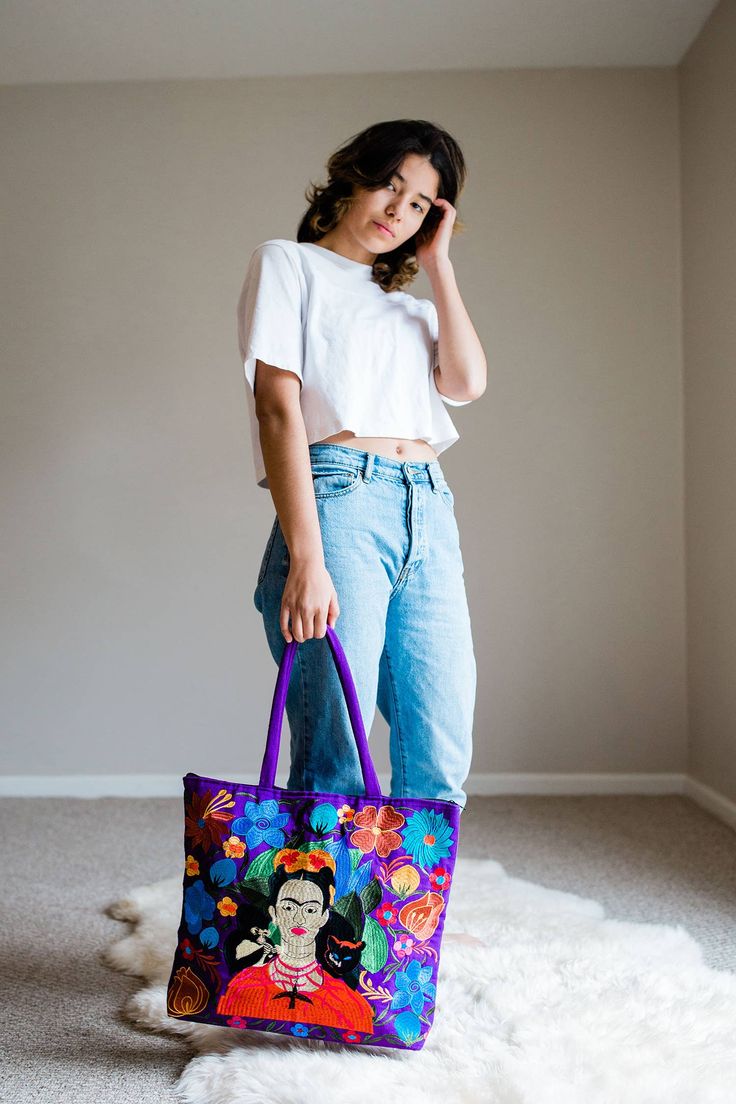 Frida Kahlo Embroidered Tote Bag