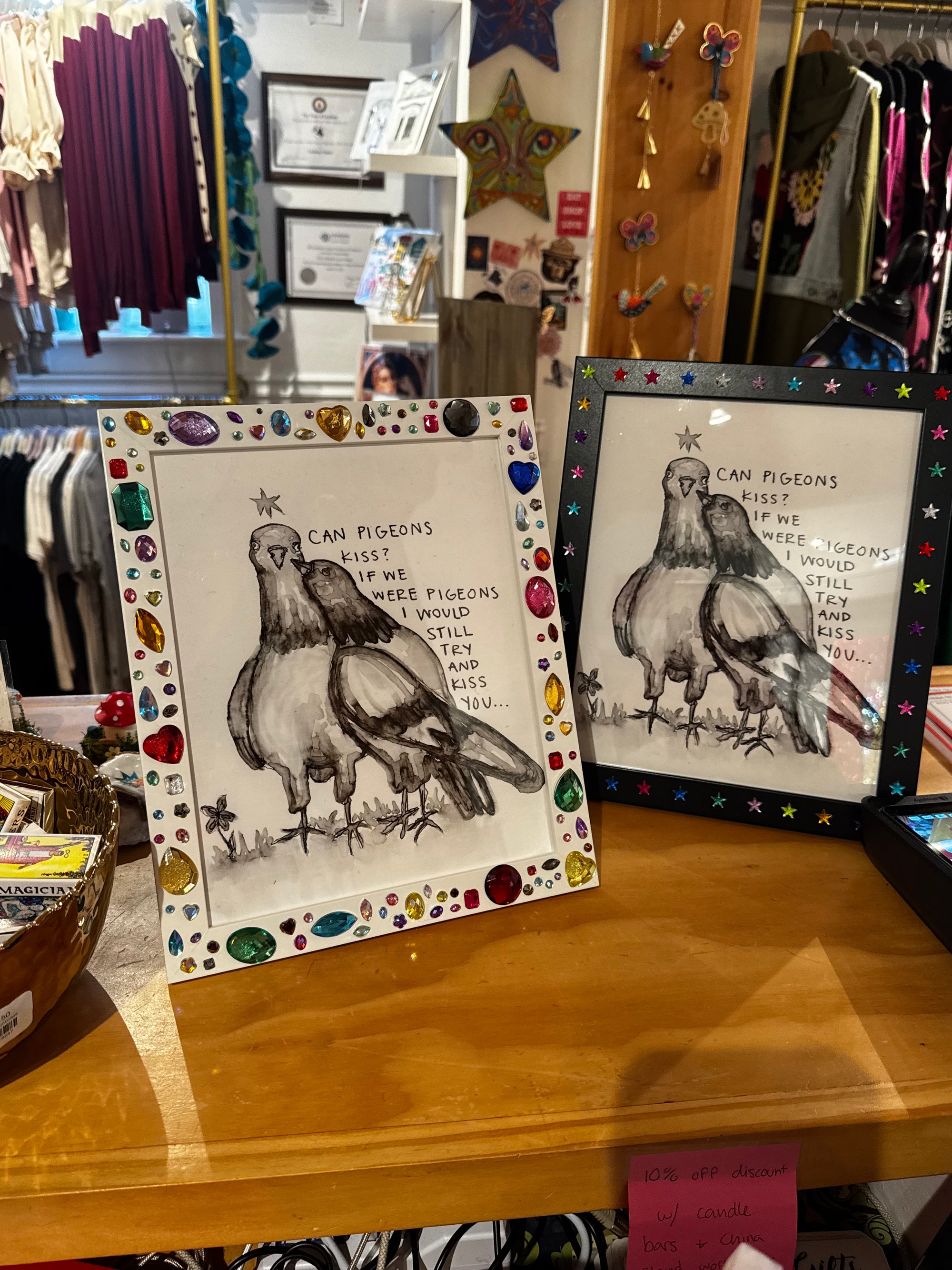 Star Doodle ~ Pigeon Kiss 8x10 Framed