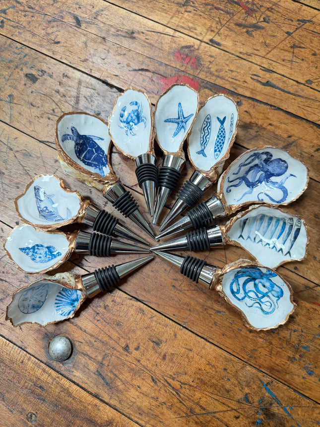 Decoupage Oyster Shell Wine Bottle Stopper – The Joyful Penguin
