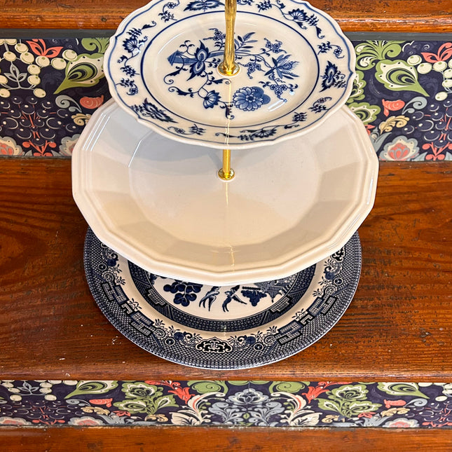 Blue Danube and Blue Willow Cake Stand