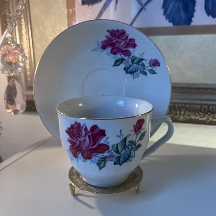 Vintage China ~ Pink Roses & Gold Trim Teacup & Saucer
