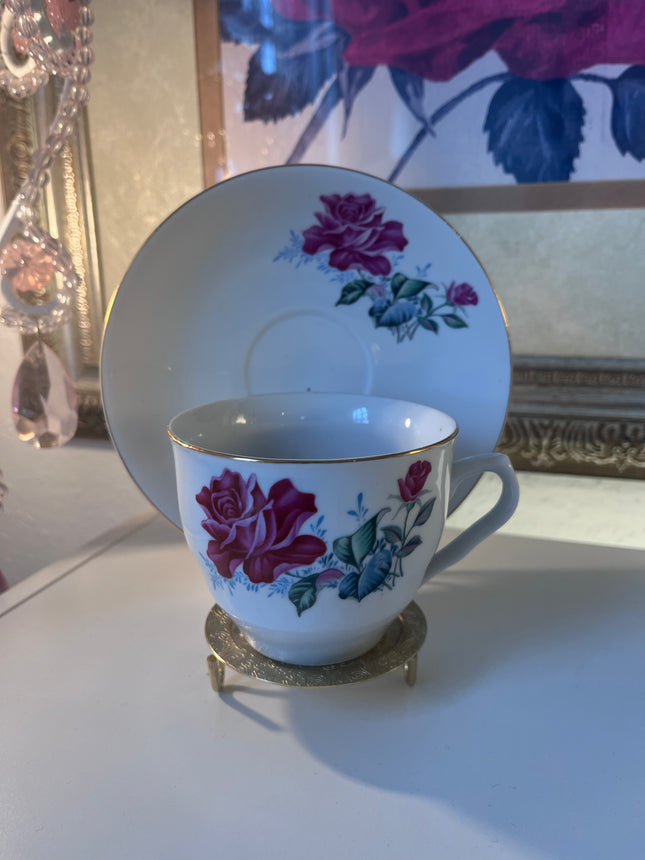 Vintage China ~ Pink Roses & Gold Trim Teacup & Saucer