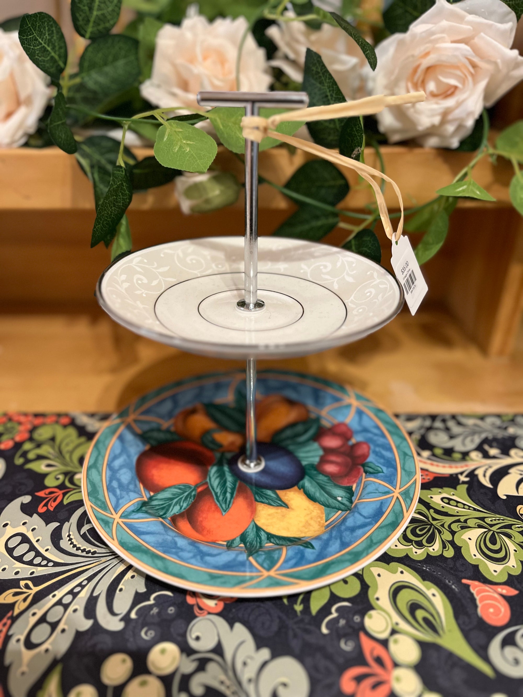 Vintage China ~ Forbidden Fruit 2 Tier Stand