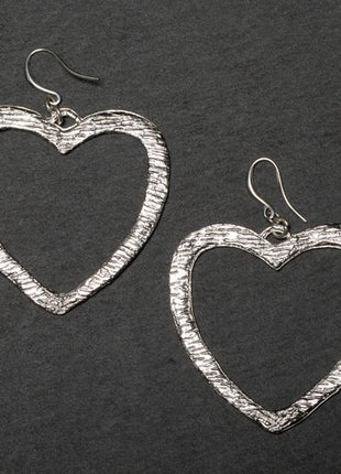 Bali Textured Heart Earrings - Silver Plate