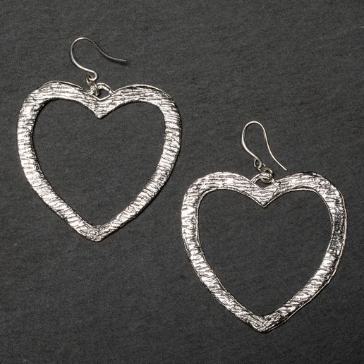 Bali Textured Heart Earrings - Silver Plate