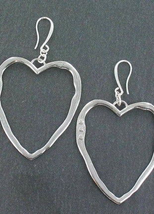 Bali Large Heart Earrings - Silver Plate