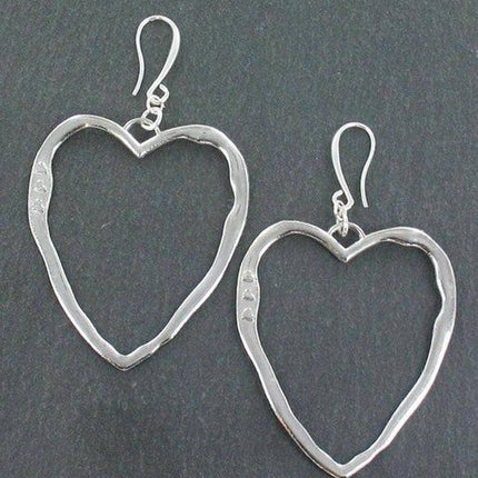 Bali Large Heart Earrings - Silver Plate