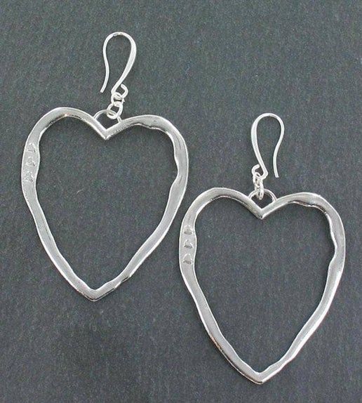 Bali Large Heart Earrings - Silver Plate